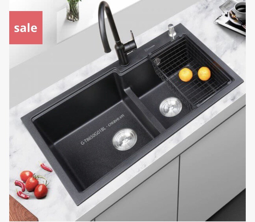 Chậu rửa chén đá nhân tạo 2 hộc CREAVE G-T8650G01