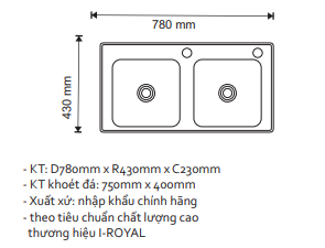 COMBO CHẬU RỬA CHÉN I-ROYAL 7843 2 HỘC CÂN INOX 304 ĐÚC IR-7843C 304