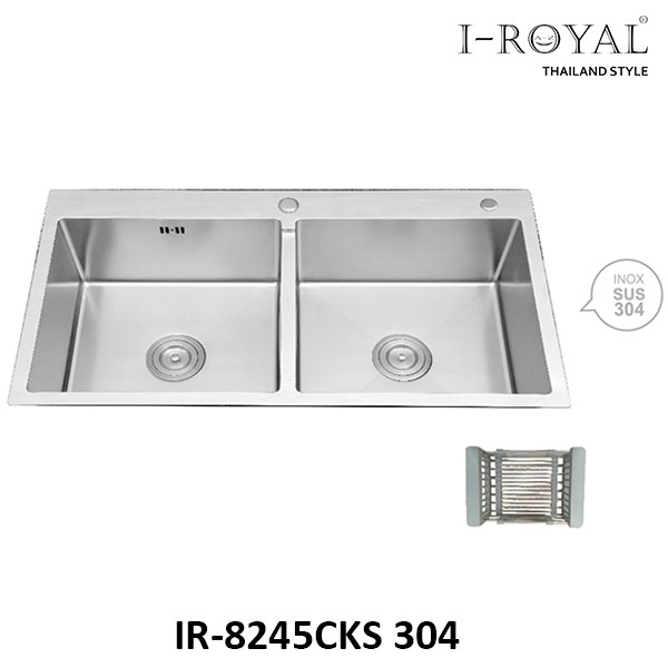 CHẬU RỬA CHÉN I-ROYAL 8245 2 HỘC CÂN INOX 304 ĐÚC KHÔNG SƠN IR-8245CKS 304