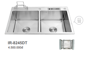 CHẬU RỬA CHÉN I-ROYAL 8245 2 HỘC CÂN CÓ CÀI DAO THỚT INOX 304 ĐÚC IR-8245DT 304