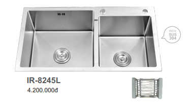 CHẬU RỬA CHÉN I-ROYAL 8245 2 HỘC LỆCH INOX 304 ĐÚC IR-8245L 304