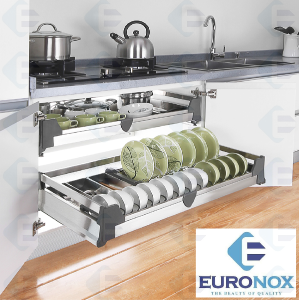 Giá bát đĩa inox đáy đặc âm tủ Cabinet Stainless Steel Pull-out Dish Rack with Solid Base