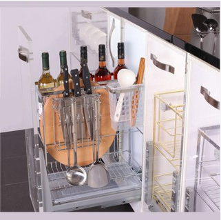 Giá dao thớt chai lọ đa năng nan dẹt Inox bóng