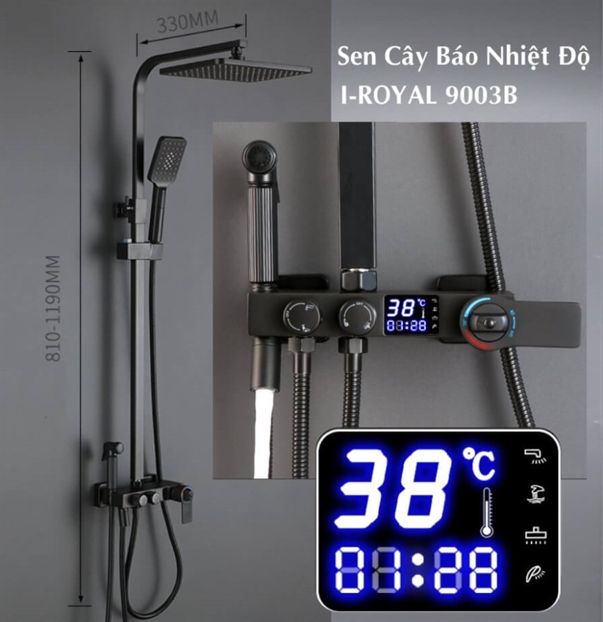SEN TẮM ĐỨNG CHỈNH NHIỆT ĐỘ NÓNG LẠNH ĐỒNG MẠ TĨNH ĐIỆN ĐEN I-ROYAL I-9003B